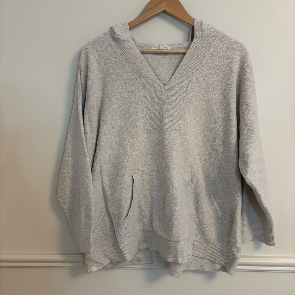 Barefoot Dreams cream V-Neck Hooded Pullover